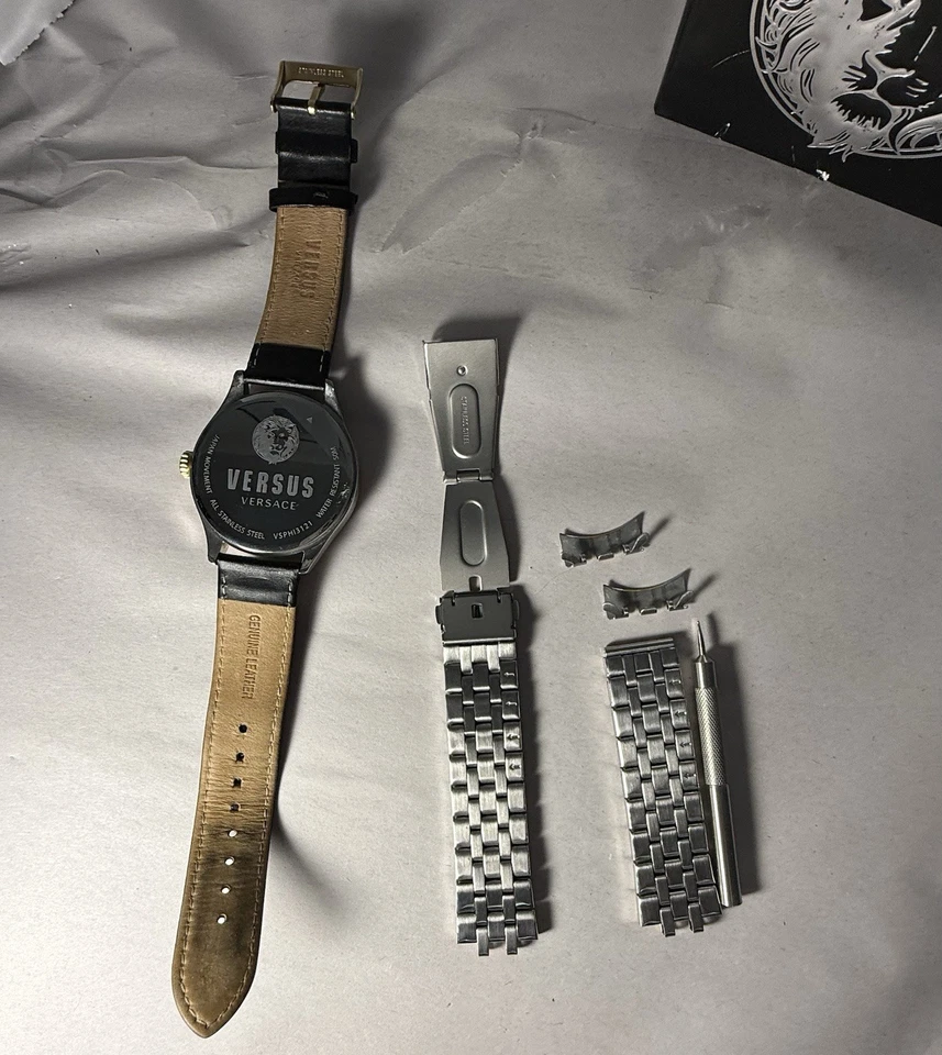 Versus Versace Men’s Watch With Genuine  Leather Band Metal Bracelet - Image 2 of 4