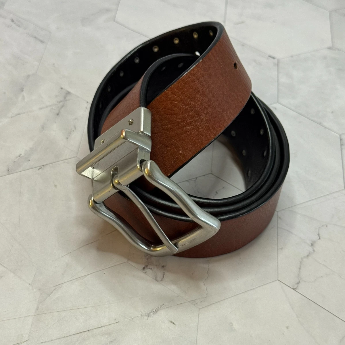Lauren Ralph Lauren Brown Leather Belt Silver Buckle Distressed Large 1 3/8th\