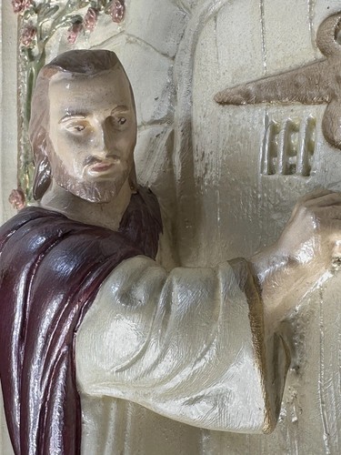 Targa da parete vintage in gesso Gesù bussa alla porta arte religiosa 3D nessun danno - Foto 13 di 13