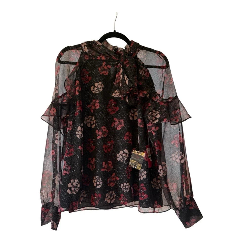  Vince Camuto Black Multicolor Floral Blouse Women Top Size Large | 55-37 - Image 4 of 4