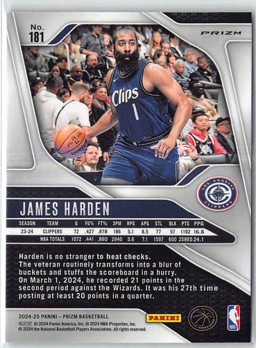 2024-25 Panini Prizm Prizms Ice #181 James Harden - Picture 2 of 2
