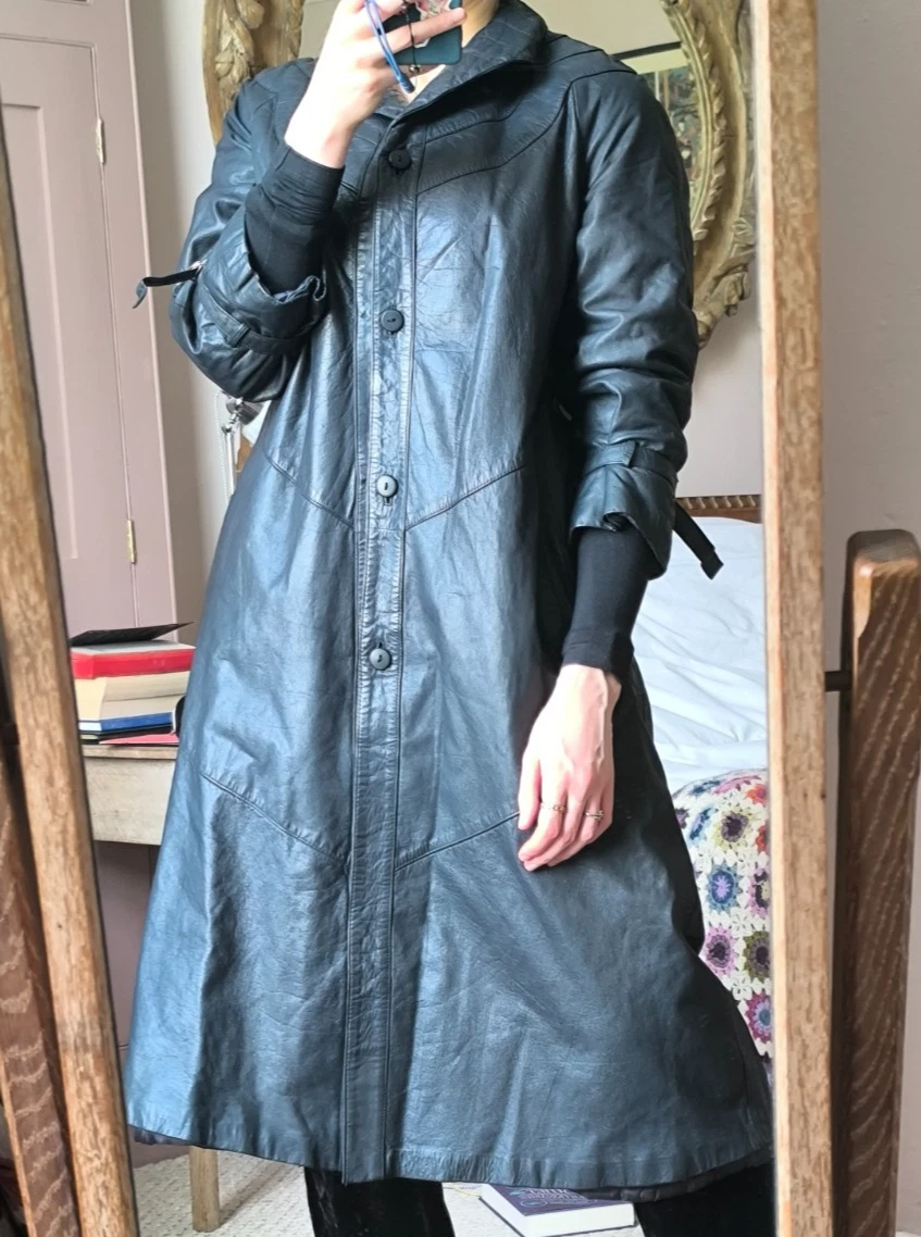 vintage long leather coat products for sale | eBay UK