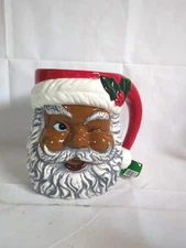 Sleigh Bell Bistro African American Winking Santa Mug Ceramic Vase Planter