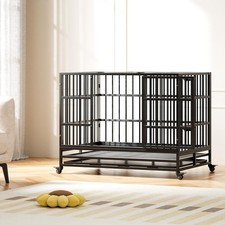 Foldable Dog Crate with Wheels, Double Door Cage with Removable Tray for Dogs