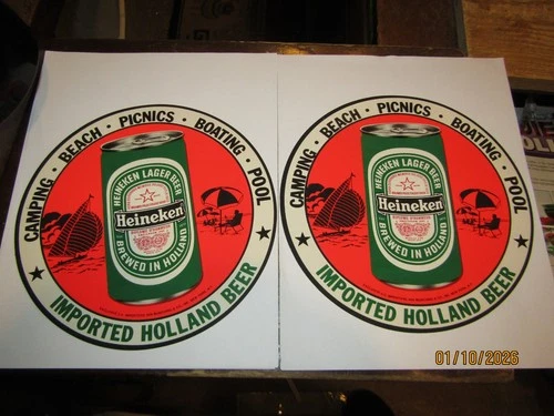 Vintage Heineken Beer Can Paper Bulls Eyes Circle Sign 8 1/4" Set of 2 NOS CC-77