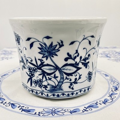 Kahla Zwiebelmuster Porzellan Topf 12,5 cm hoch 16,5 cm breit Übertopf Vintage