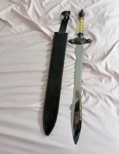 Decorative Double-Edge Dagger w/ Black Sheath, Silver Blade, Yellow Handle