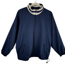 Cutter & Buck Vintage Navy Blue Tan Full Zip Windbreaker Jacket Women's Size L