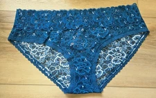 NWT Victoria's Secret Teal Blue Sheer Floral Lace Hiphugger Hipster Panties XL