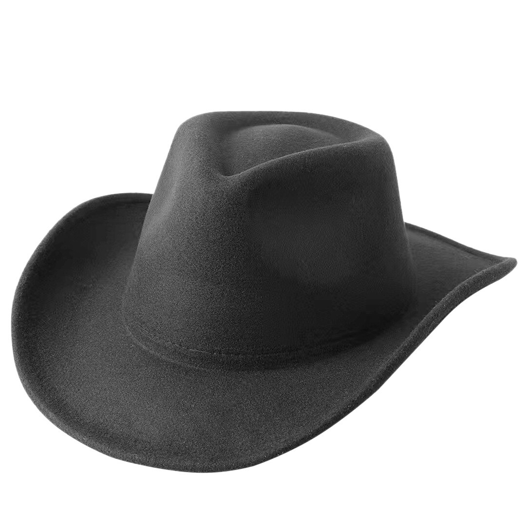 Women Men Felt Western Cowboy Cowgirl Hat Dress Up Cap Roll  display picture 1