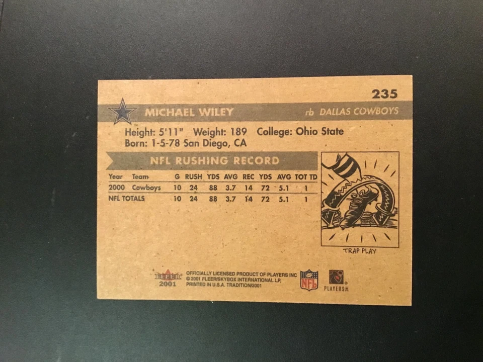 2001 Fleer Tradition Glossy #235 MICHAEL WILEY Dallas Cowboys OSU Sharp LOOK ! - Image 2 of 2