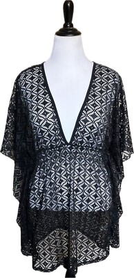 Miken Swimsuit Coverup Size Large Black Caftan Semi Sheer Beach Womens NEW