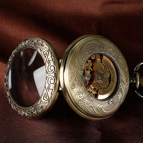Mens Vintage Mechanical Pocket Watch Chain Retro Glass Case Luxury Fob Watches - Picture 9 of 11