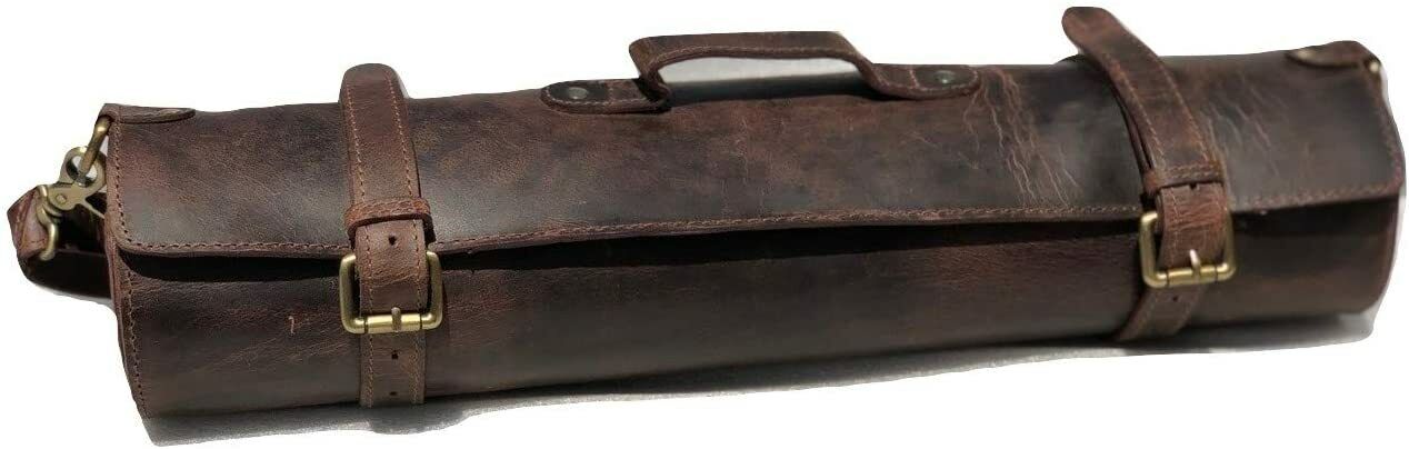 A surprise price is realized Leather Knife Roll bag Chef's Cutlery Sheath Artis Storage Award