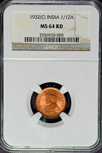 India British 1932(C) 1/12 Anna NGC MS64 RD 