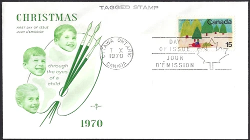 🍁Canada  #530 Tagged   "SNOWMOBILE + TREE"   Fine Used  1970  Rosecraft Cover