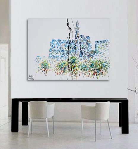 40" Jerusalem Israel King David Tower, Oil on canvas, thick layers, handmade art - Picture 5 of 5