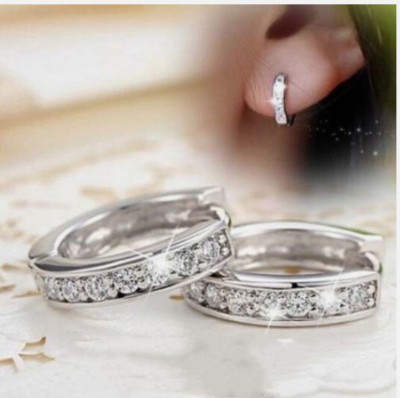 925 Sterling Silver Crystal Stud Hoop Earrings Fashion Women Jewelry 