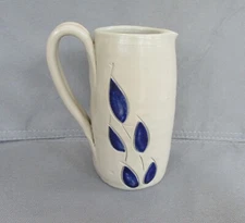 Williamsburg Pottery Salt Glazed Blue Leaf Small Vase Jug Pitcher 5 1/2"