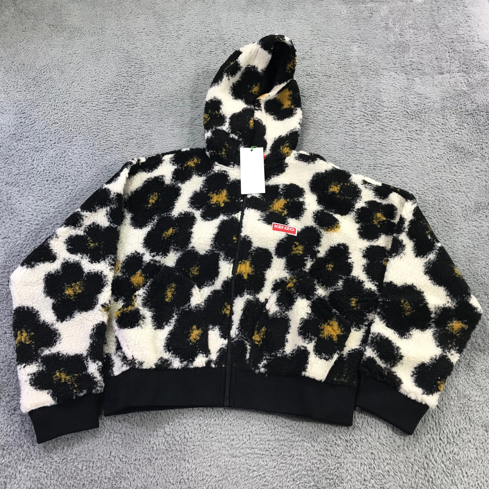 KENZO Giacca Donna Media Hana Leopardata Full Zip Felpa con Cappuccio Cropped Bomber Giallo Be