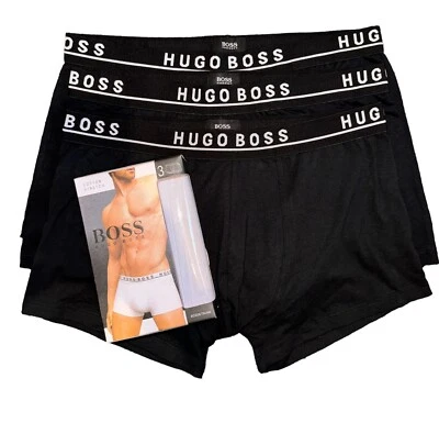 HUGO BOSS MENS BOXERS TRUNKS 3 PACK BLACK/ BLACK/ BLACK CLASSIC FIT S - 2XL UK