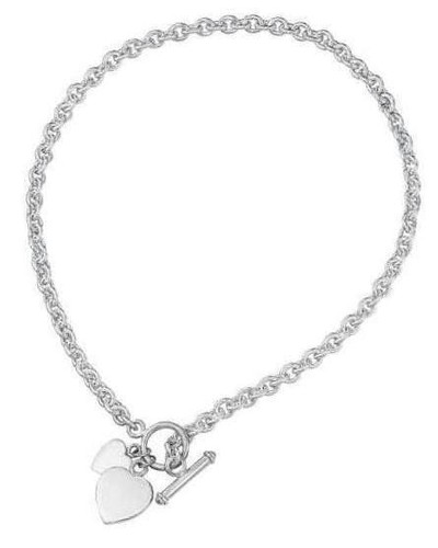 Elements 18" Heavyweight 925 Sterling Silver Double Heart Charm T-Bar Necklace - Picture 2 of 4