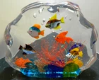 Vintage Murano Tropical Fish Tank Art Glass Sculpture 5.5" x 7" x 2" Excellent