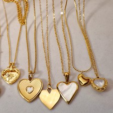 Trendy Classic Gold Plated Stainless Steel Heart Pendant Necklaces for Women