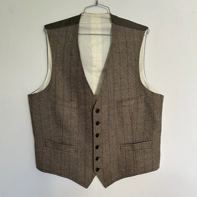 Polo Ralph Lauren Summer Tweed Linen Silk Blend Herringbone Vest Brown 46R Italy - Image 1 of 4