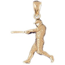 Baseball Player Charm Pendant 14k Gold 2.9 Grams 