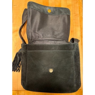 Giani Bernini Black Suede Shoulder Bag with Flap Over Snap Closure