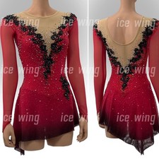 Ice Figure Skating Dress Elasticity Competition Skating Jeweled red dyeing