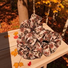 Vintage Autumn Floral Scrunchie Handmade Fall Hair Accessory for Women Girls