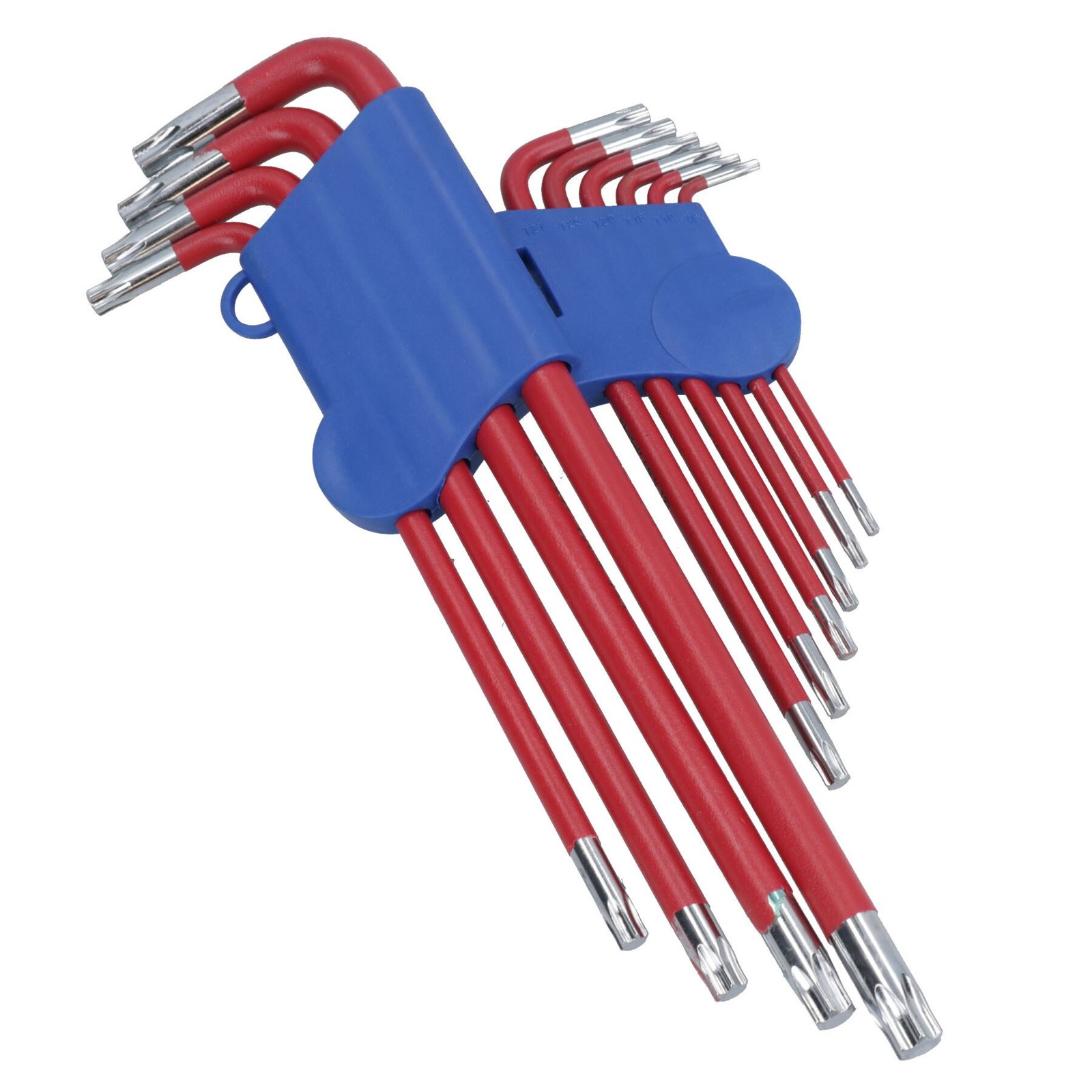 10pc Coloured Extra-Long Torx Star keys + Holder T9 – T50 Anti Slip Grip Cover