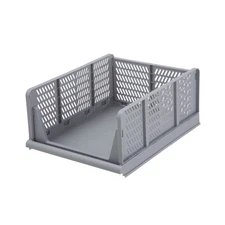 Collapsible Stackable Plastic Storage Bins, Gray, 13" x 17" x 1.3"