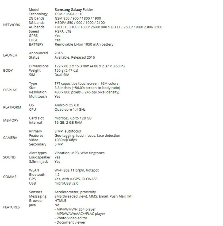 Samsung Galaxy Folder G1600 Dual Sim 2GB RAM 16GB ROM Unlocked Flip Smartphone - Image 4 of 4