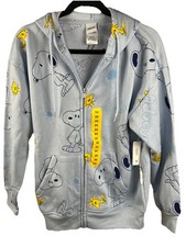 Peanuts Snoopy Embroidered Blue Hoodie Women s Medium NWT Cartoon Collectible