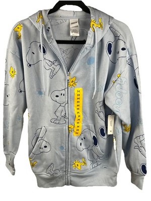 Peanuts Snoopy Embroidered Blue Hoodie Women s Medium NWT | Cartoon Collectible