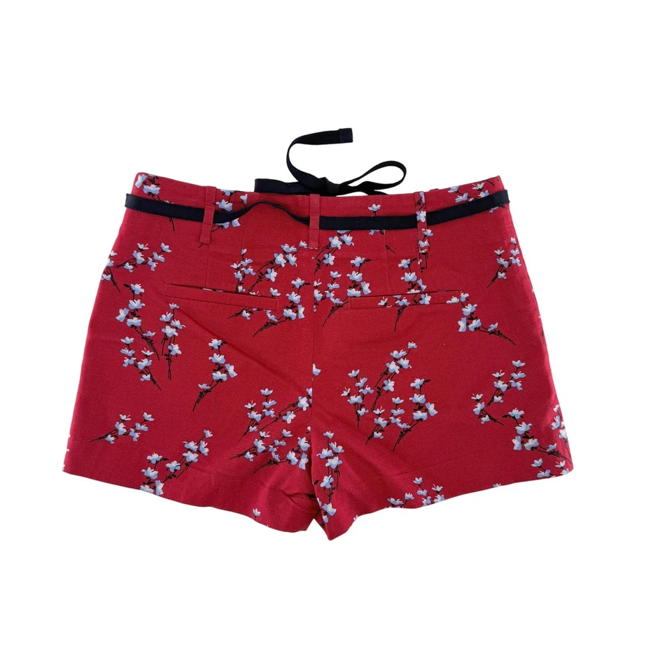 Ann Taylor LOFT Riviera Floral Shorts Red Blue White Bow Belt Womens Size 2P - Image 2 of 4