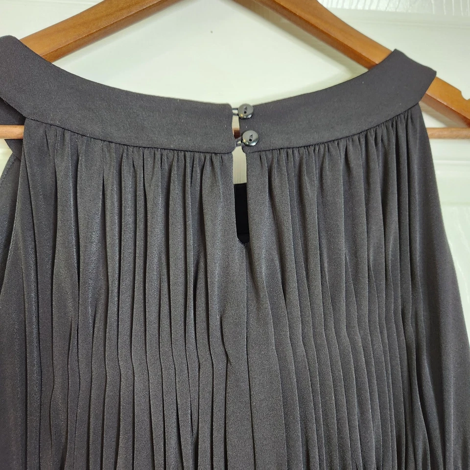 Vestido midi Signature by Sangria negro satinado mordedura de tiburón dobladillo talla 16 Foto 4 de 4