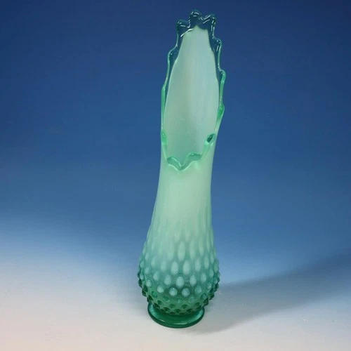 Fenton Art Glass - Uranium Green Opalescent Hobnail - Swung Vase - 12½ inches