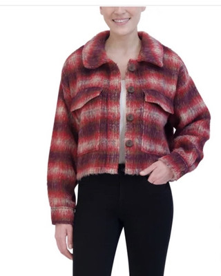 Vigoss Ladies' Brushed Plaid Crop Jacket Red Size Large NWT