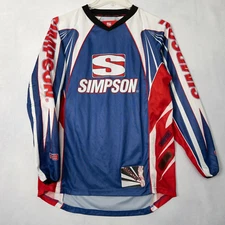 Simpson GS3 Racing Moto Long Sleeve Jersey Padded Elbows Blue Red Mens Small S