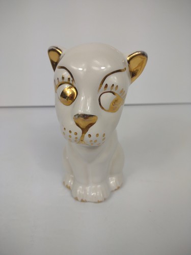 Vintage Side Eye Dog Bank Cork Stopper White Gold Puppy 5" figurine vtg - Picture 11 of 12