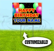 HAPPY BIRTHDAY CUSTOM AGE AND NAME 18x24 Yard Sign WITH STAKE Corrugated