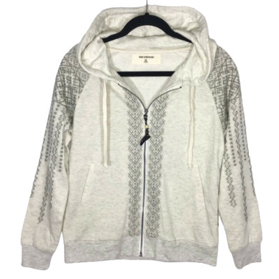 MM Vintage NEW Womens Embroidered Hooded Jacket Ivory Gray Trim Size S
