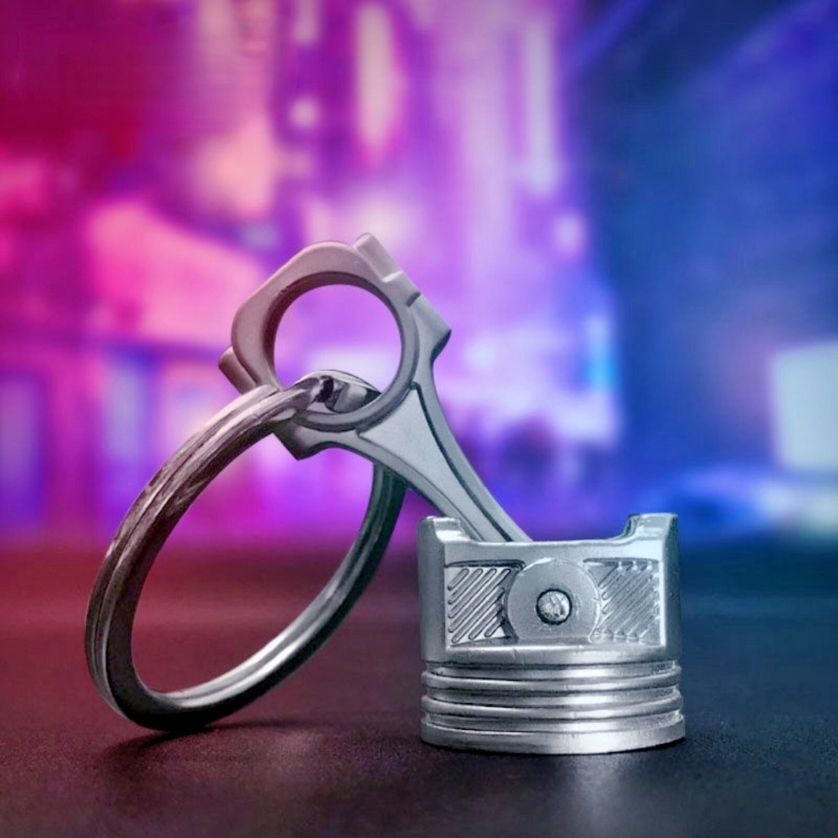 Piston Keychain Connecting Rod Car Engine Silver Metal 3D Big
