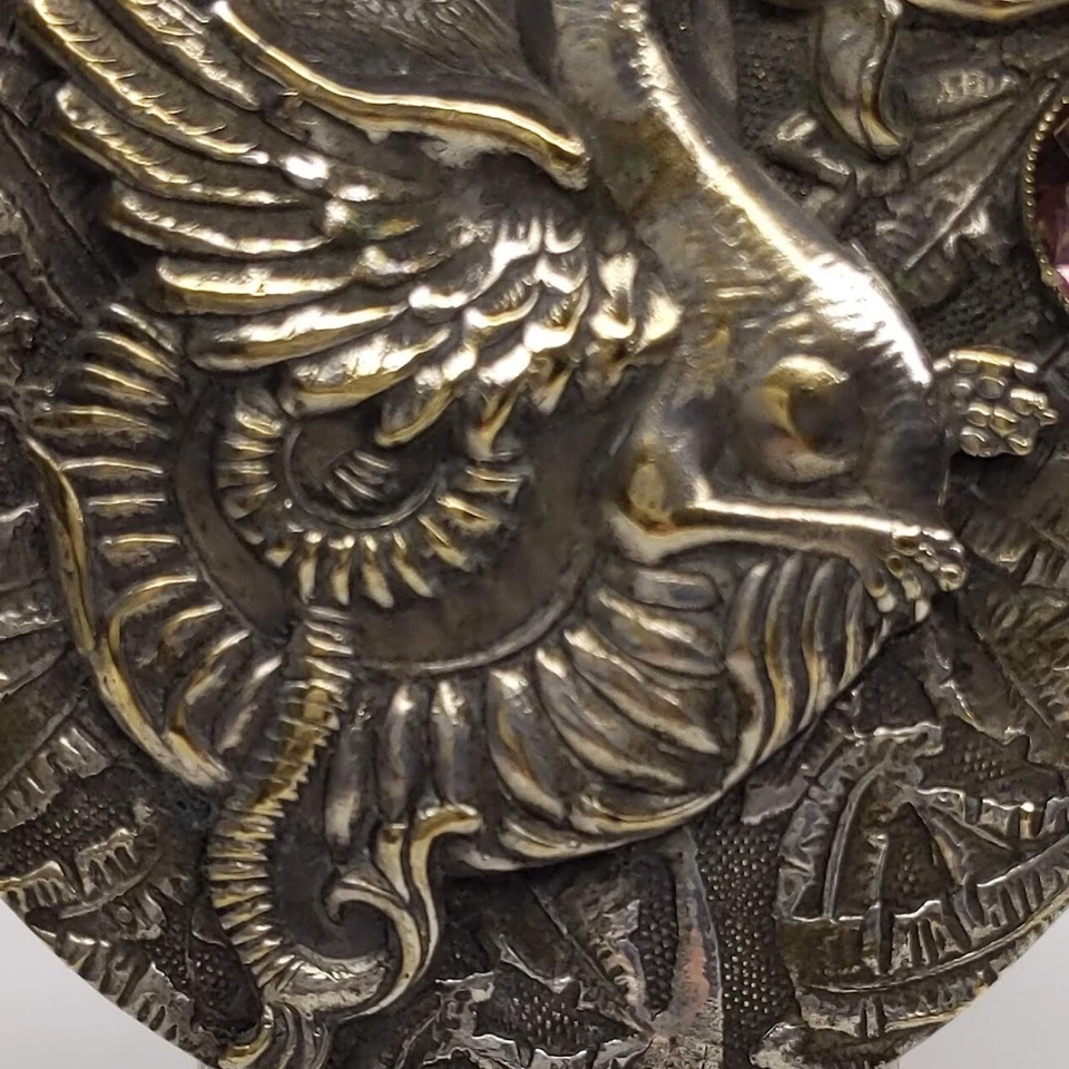 Broche broche dragón plata antiguo con piedra amatista Foto 4 de 4