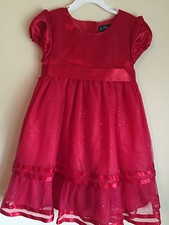 NWT Girls Red Satin Lace overlay Christmas Holiday Dress Short Sleeve Sz 6 Chaps