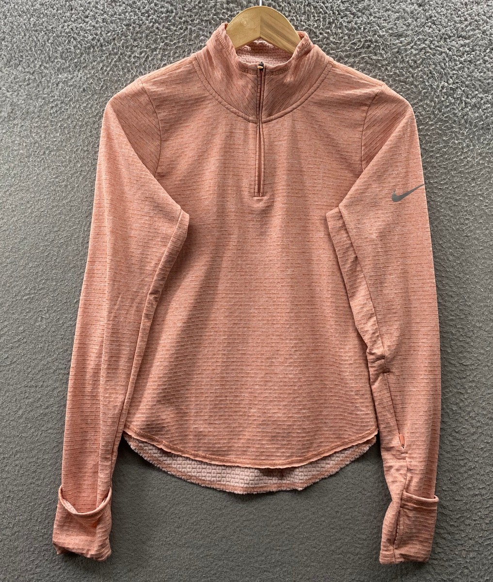 Nike Sweatshirt Womens Extra Small Pink Orange Pullover Textured Thumbholes  Zip